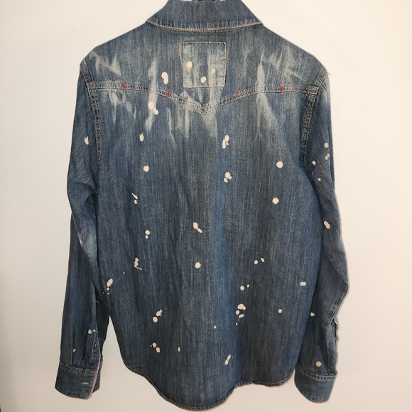 Square Zero Denim Distressed Vintage Style Button Down Shirt Large - Picture 2 of 9